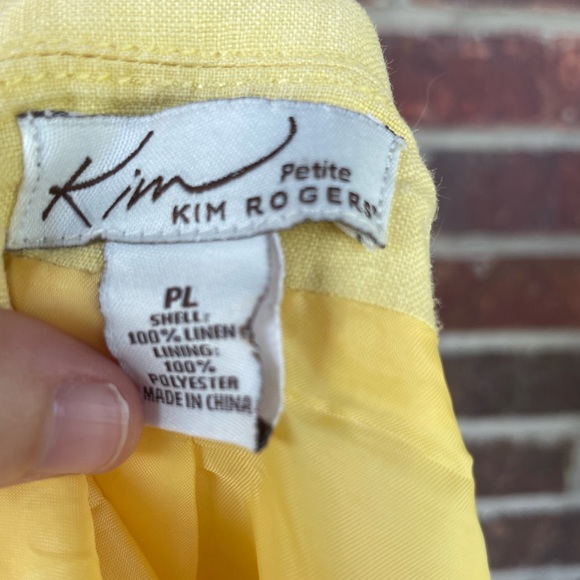 Kim Rogers Yellow Linen Blend 3/4 Sleeve Open Top Size  Petite Large - Picture 6 of 10